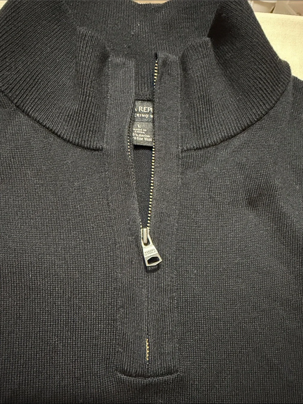 Banana Republic Men's Black Merino Wool 1/4 Zip-Neck Sweater